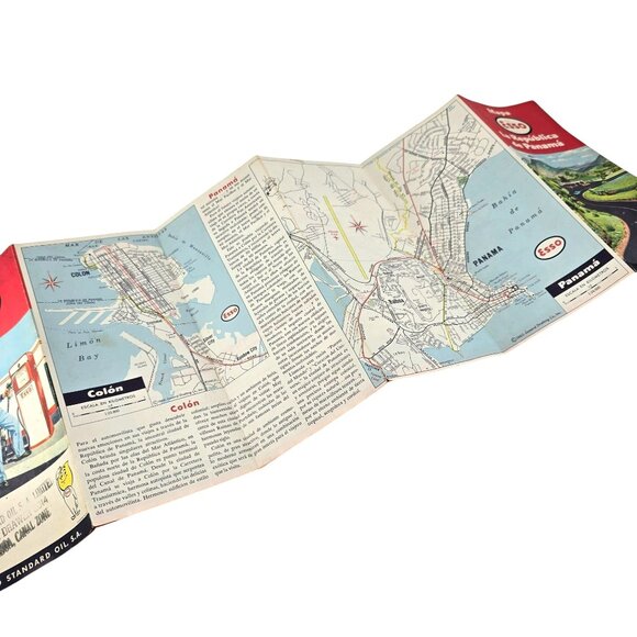 Vintage 1960 Esso Mapa De La República De Panamá Foldable Road Map LI632 - Picture 3 of 6